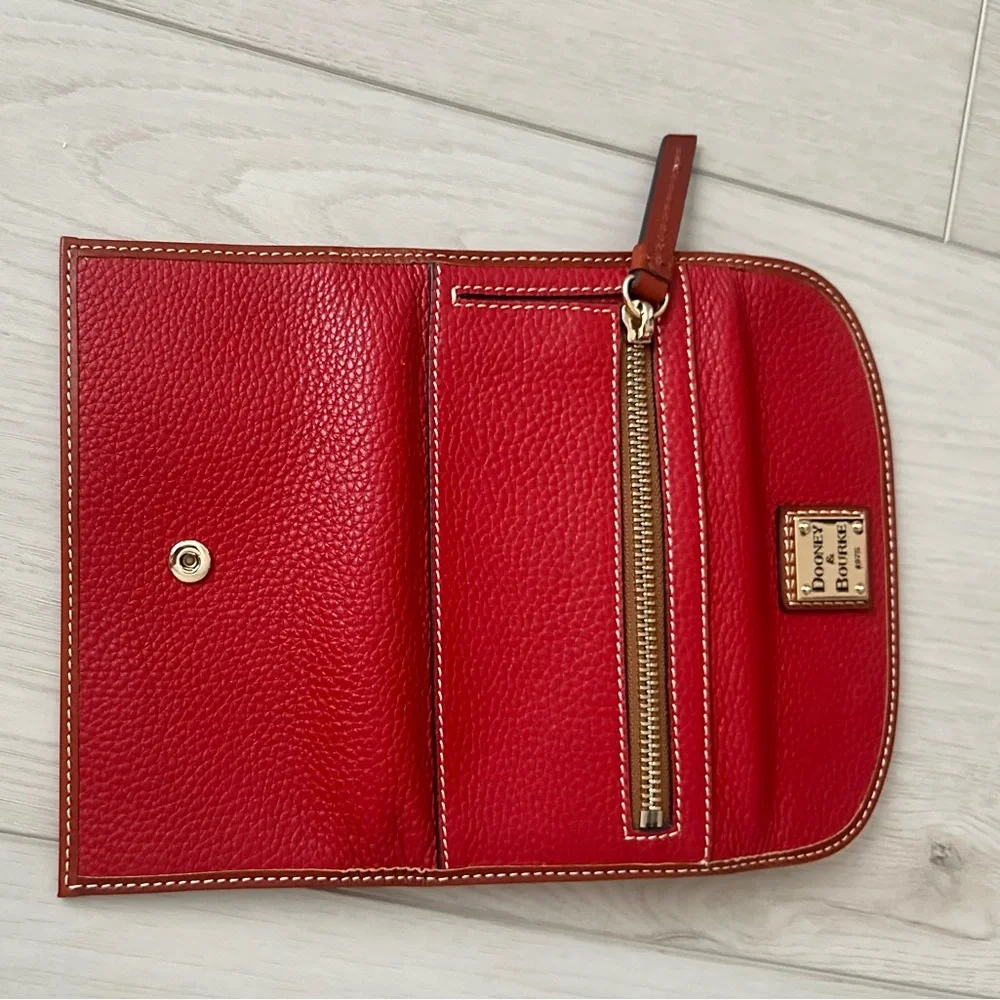 Dooney & Bourke Red Pebble Leather Drawstring Shoulder Bag and Wallet